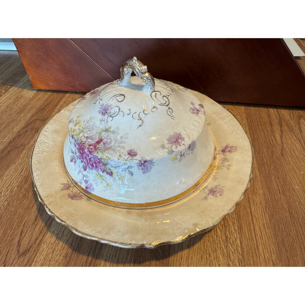 Antique La Belle China Covered Butter Keeper Wheeling Pottery c1890s